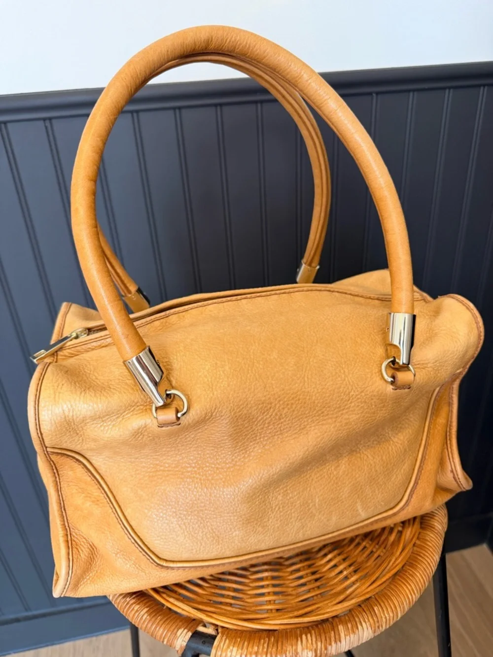 Vintage Tre Vero‎ Caramel Leather Top-Handle Shoulder Bag